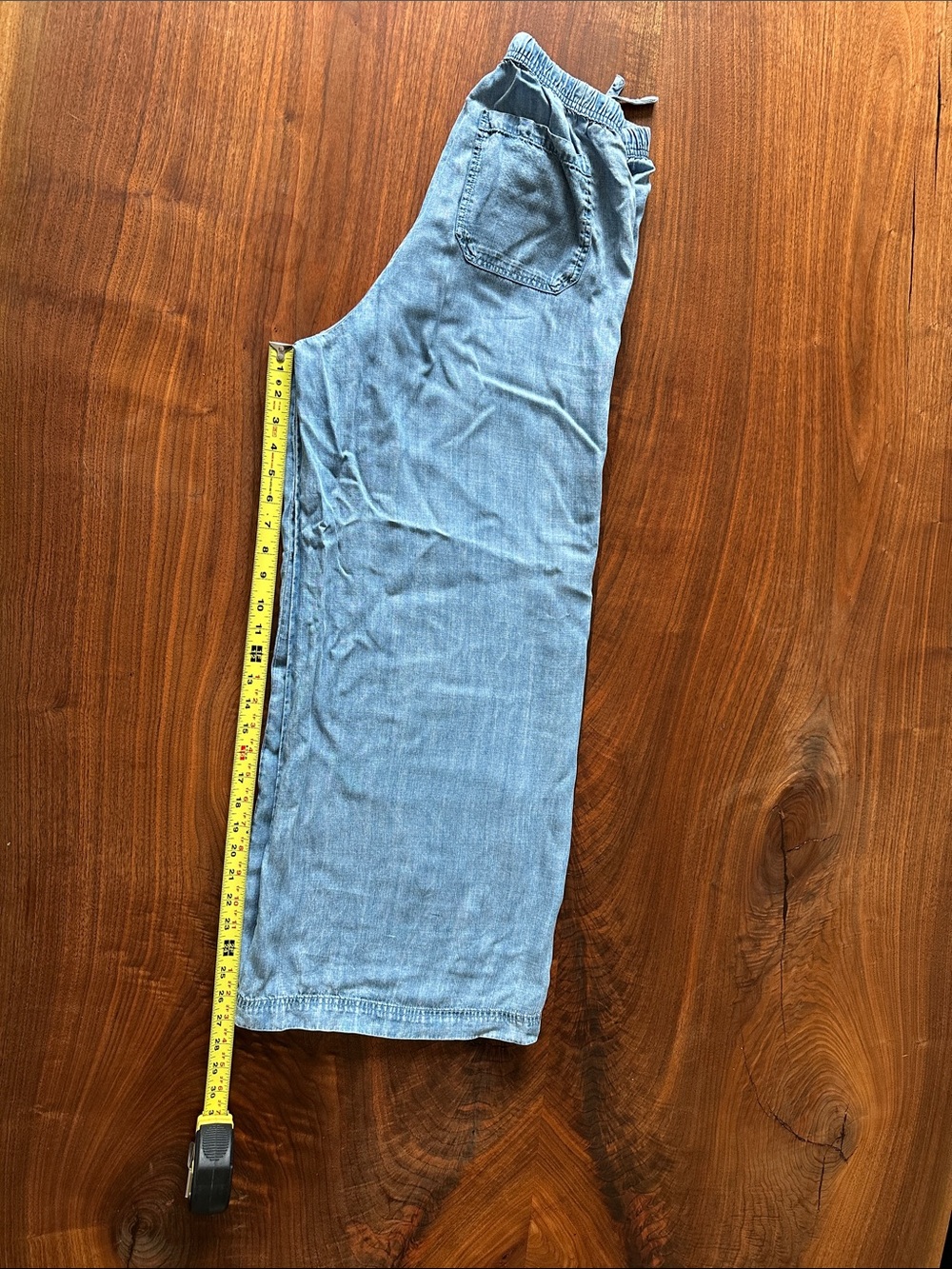Splendid Chambray Lyocell Light Blue Wide-Leg Denim Pants with Elastic Waist - Picture 5 of 6